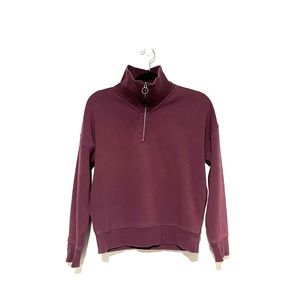 Athleta Funnel Neck, Fleece Lined, Quarter Zip Maroon Sweatshirt, Size XS